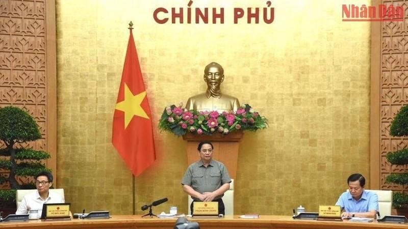 Le Premier ministre Pham Minh Chinh lors de la réunion. Photo : NDEL