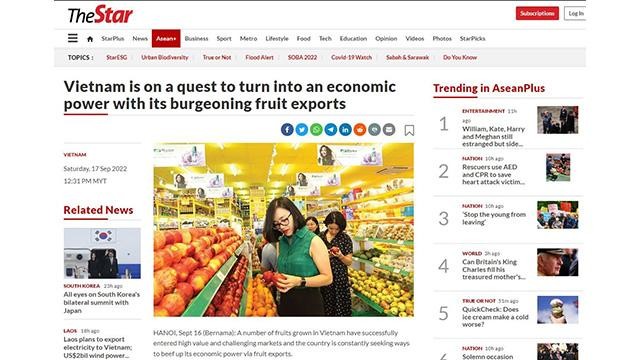Selon le journal The Star, le Vietnam à devenir une puissance économique avec ses exportations de fruits en plein essor. Photo: Captures d'écran