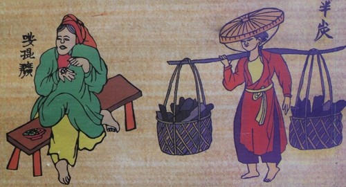 Les femmes hanoïennes de Hanoï d’antan portaient toujours les «non» (chapeau conique) ou «non quai thao» (chapeau plat à mentonnière garnie de cordons en soie), en allant au marché. Photo d’archives.