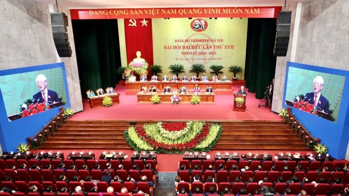 Le Secrétaire général du Parti communiste du Vietnam et Président de la République, Nguyên Phu Trong, prononce son discours lors du 17e Congrès du parti de Hanoi. Photo : NDEL.