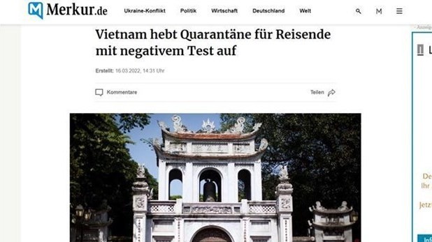 Le site d'information allemand Merkur.de publie un article sur la levée par le Vietnam des règles de quarantaine pour les touristes internationaux. Photo : VNA.