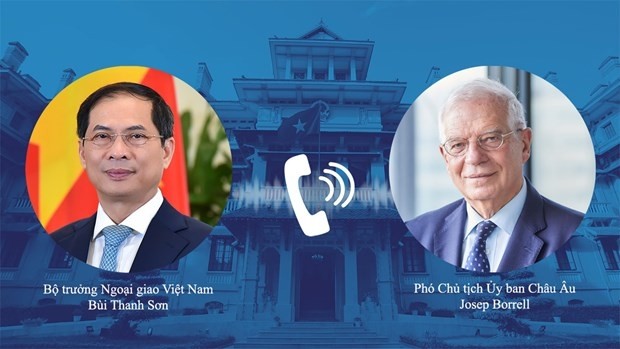 Le ministre vietnamien des Affaires étrangères, Bùi Thanh Son (à gauche), et le vice-président de la CE et haut représentant de l’UE pour les affaires étrangères et la politique de sécurité, Josep Borrell. Photo : VNA.