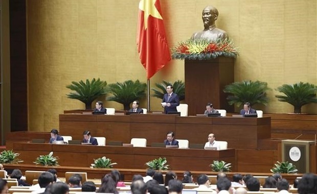 Le Président de l’Assemblée nationale (AN) vietnamienne, Vuong Dinh Huê, lors de la séance d'interpellations. Photo : VNA.