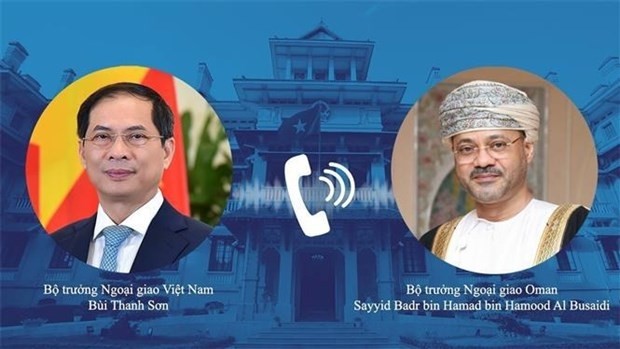Le ministre vietnamien des AE, Bùi Thanh Son (à gauche) et son homologue omanais, Sayyid Badr bin Hamad bin Hamood Al Busaidi. Photo : baoquocte.vn.