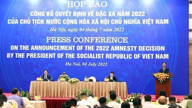 Conférence de presse pour annoncer la décision du Chef de l'État d'amnistier les prisonniers en 2022, à l'occasion de la Fête nationale (le 2 septembre). Photo : VNA.