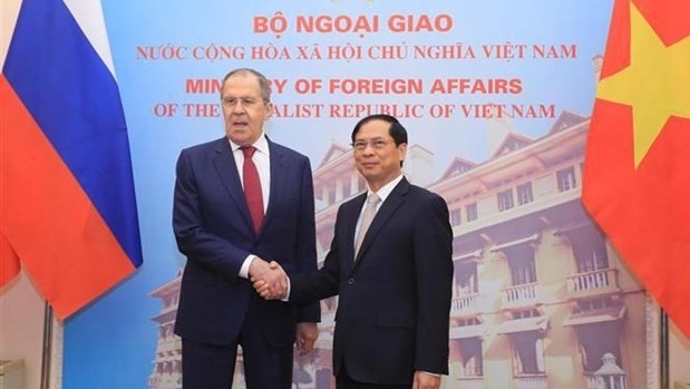 Le ministre vietnamien des Affaires étrangères, Bùi Thanh Son (à droite), et son homologue russe, Sergueï Lavrov. Photo : VNA.