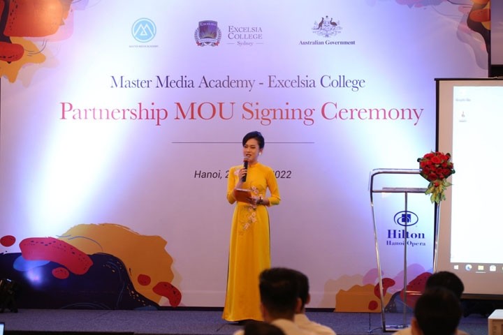 Lors de la cérémonie d’annonce du partenariat entre Master Media Academy et Excelsia College. Photo : Linh Vi/NDEL.